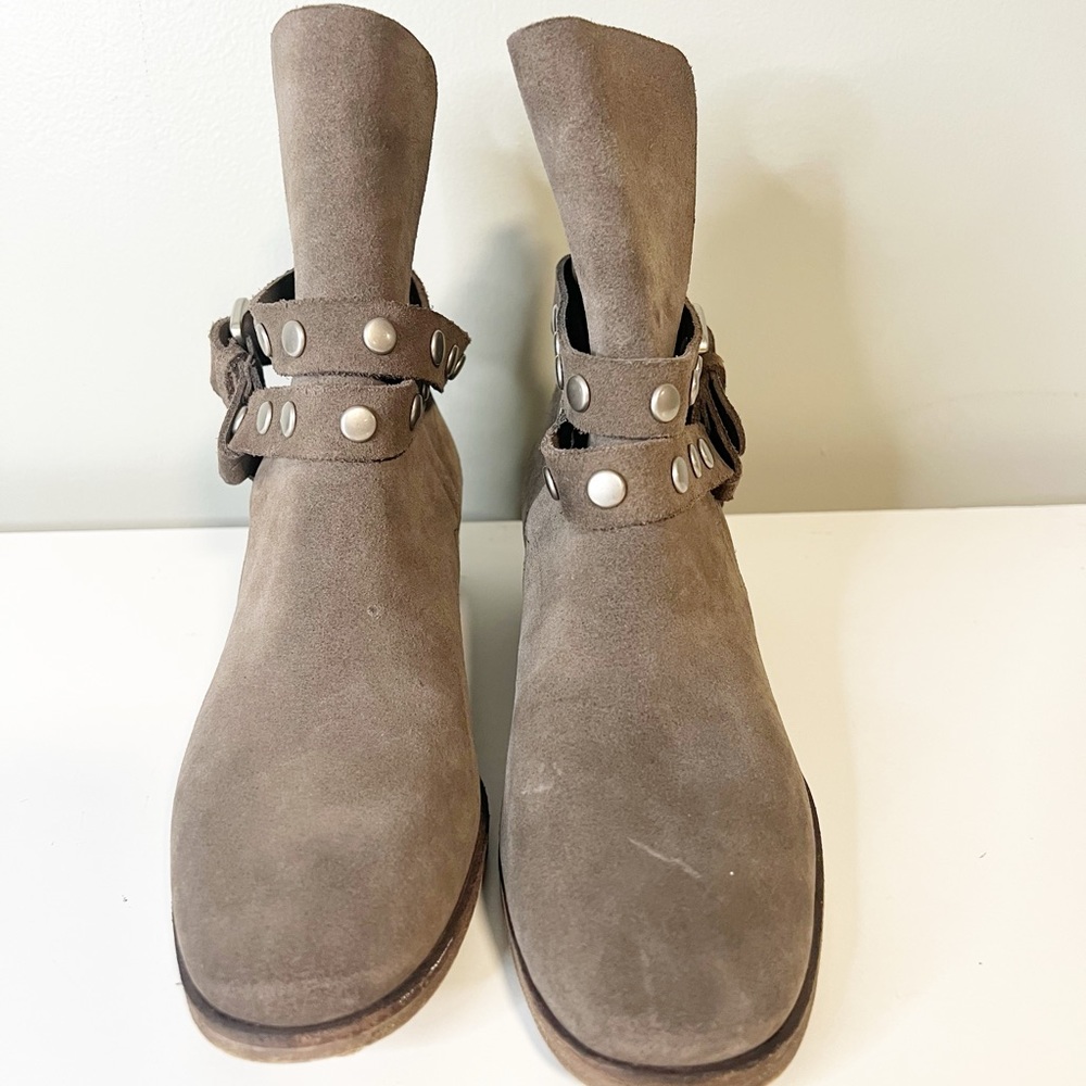 See by Chloe Neo Janis Metal Studded Buckle Suede Taupe Slip On Ankle Boot - Picture 8 of 9